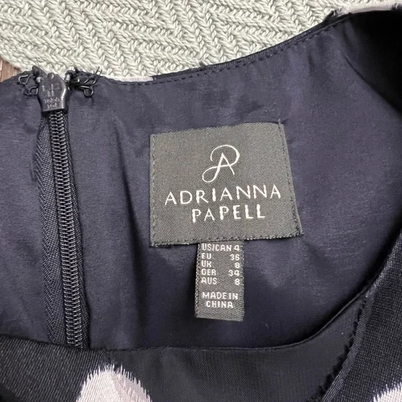 ADRIANA PAPELL Fit and Flare Black With White Polka Dot Printed Dress Size 4 - Picture 3 of 13